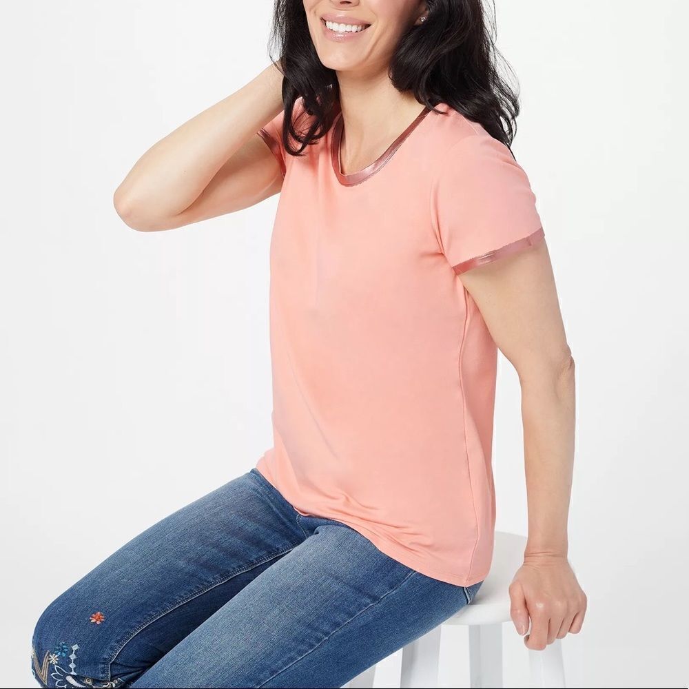 Laurie Felt Contrast Foil U-Neck Tee Shirt